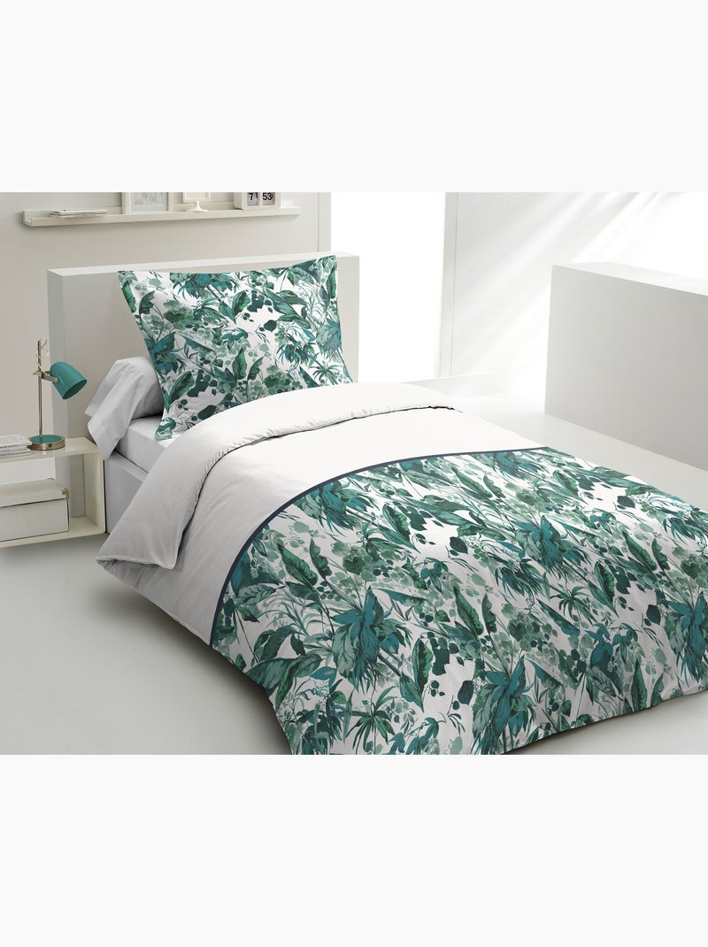 Parure de couette en percale de coton La Nomade Blanc Vert Blanc - Kiabi
