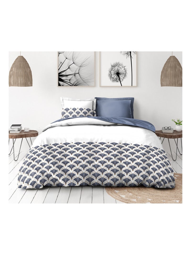 Parure de couette en percale de coton L'élégante Bleu - Kiabi