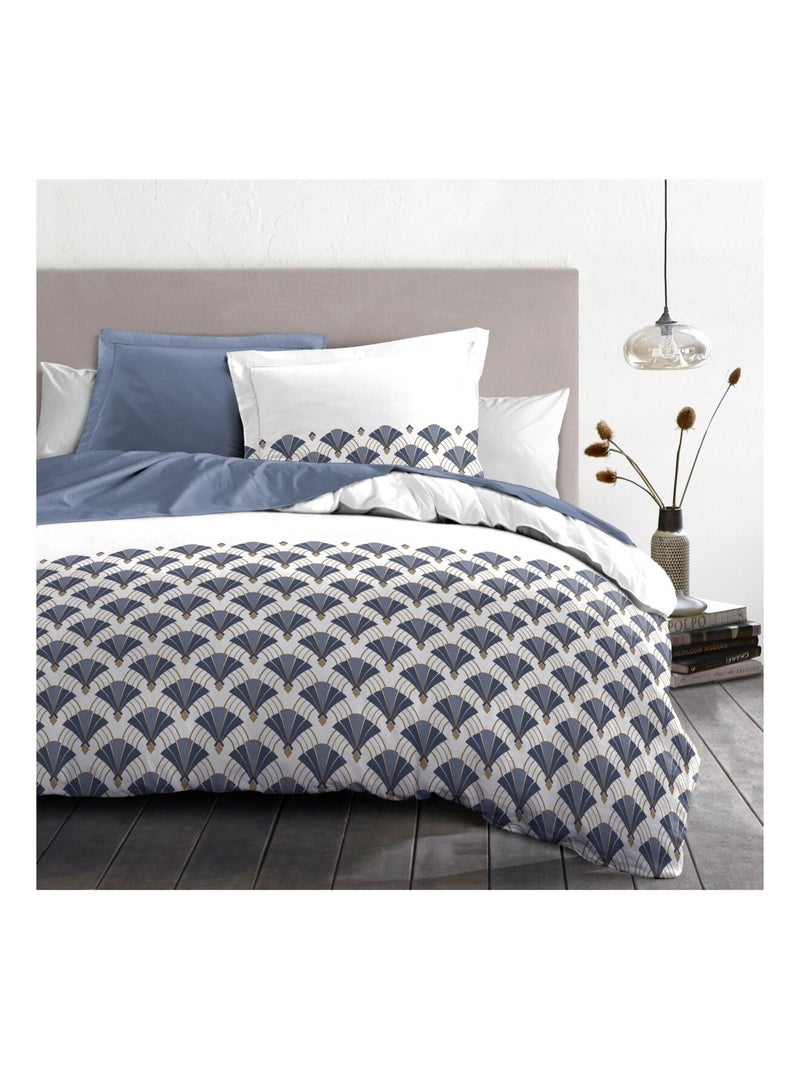 Parure de couette en percale de coton L'élégante Bleu - Kiabi