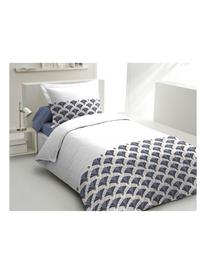 Parure de couette en percale de coton L'élégante Bleu - Kiabi