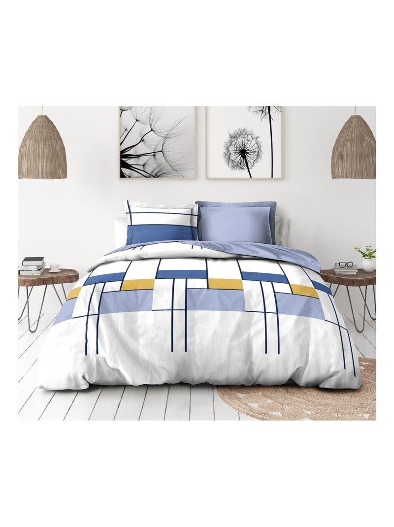 Parure de couette en percale de coton L'intrigante Bleu - Kiabi