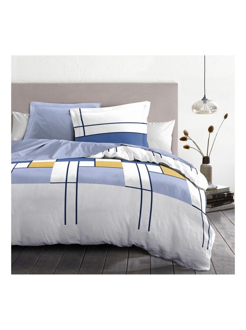 Parure de couette en percale de coton L'intrigante Bleu - Kiabi