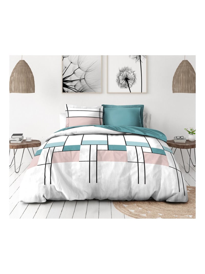 Parure de couette en percale de coton L'intrigante Bleu pastel - Kiabi