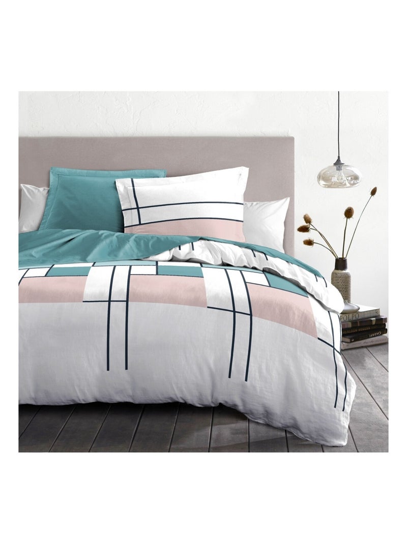 Parure de couette en percale de coton L'intrigante Bleu pastel - Kiabi