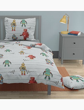 Parure de couette 2 pieces enfant coton 57 fils vert 140x200 cm - PEACHY
