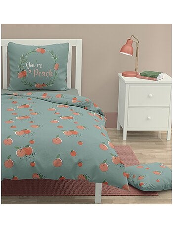 Parure de couette 2 pieces enfant coton 57 fils vert 140x200 cm - PEACHY
