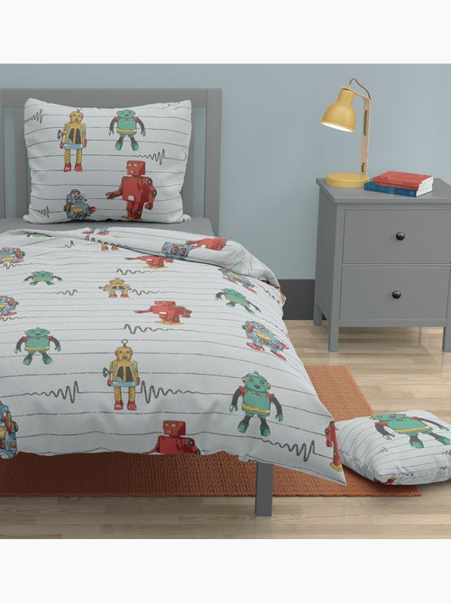 Parure de couette enfant 2 pieces coton 57 fils gris clair 140x200 cm - VINTAGE TOY - Kiabi