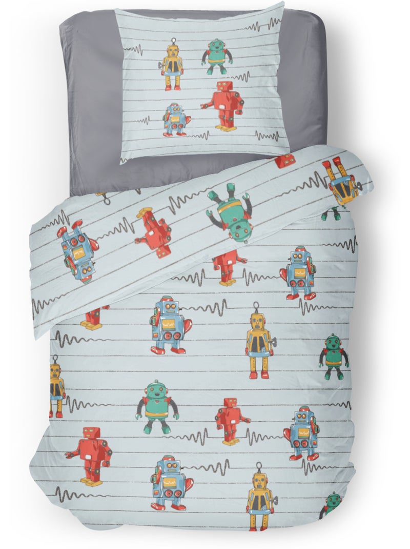 Parure de couette enfant 2 pieces coton 57 fils gris clair 140x200 cm - VINTAGE TOY Gris - Kiabi