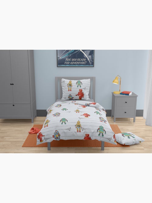 Parure de couette enfant 2 pieces coton 57 fils gris clair 140x200 cm - VINTAGE TOY - Kiabi