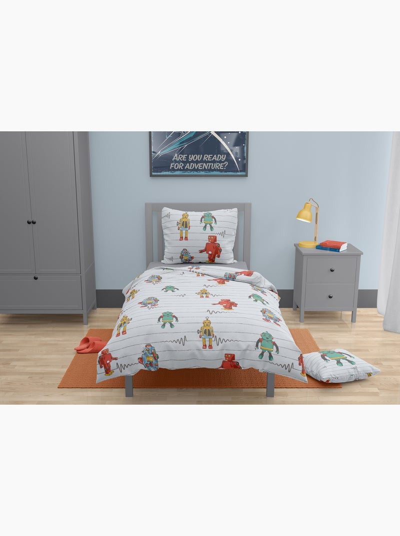 Parure de couette enfant 2 pieces coton 57 fils gris clair 140x200 cm - VINTAGE TOY Gris - Kiabi