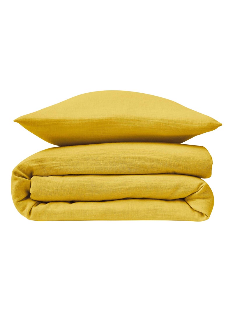 Parure de couette gaze de coton - 'Le Lit de Mon Bébé' Moutarde - Kiabi