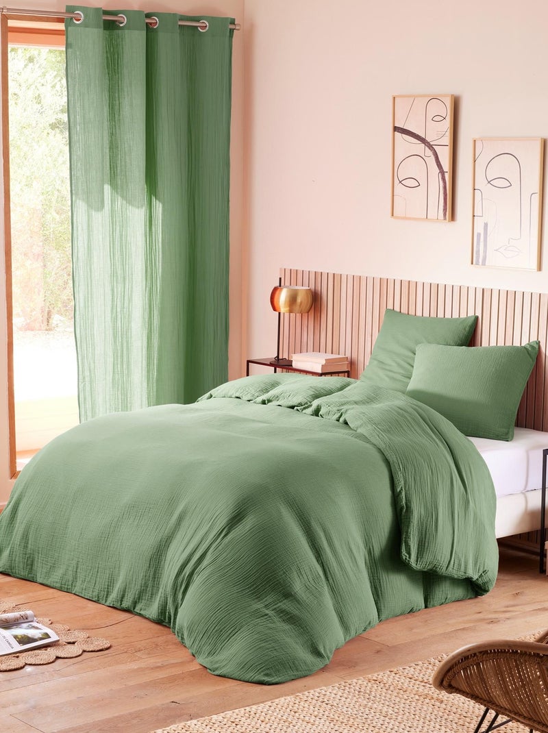 Parure de couette "Gaze de Coton" 260 x 240 pour lit 2 Places "King Size" 160 à 180 cm Vert - Kiabi