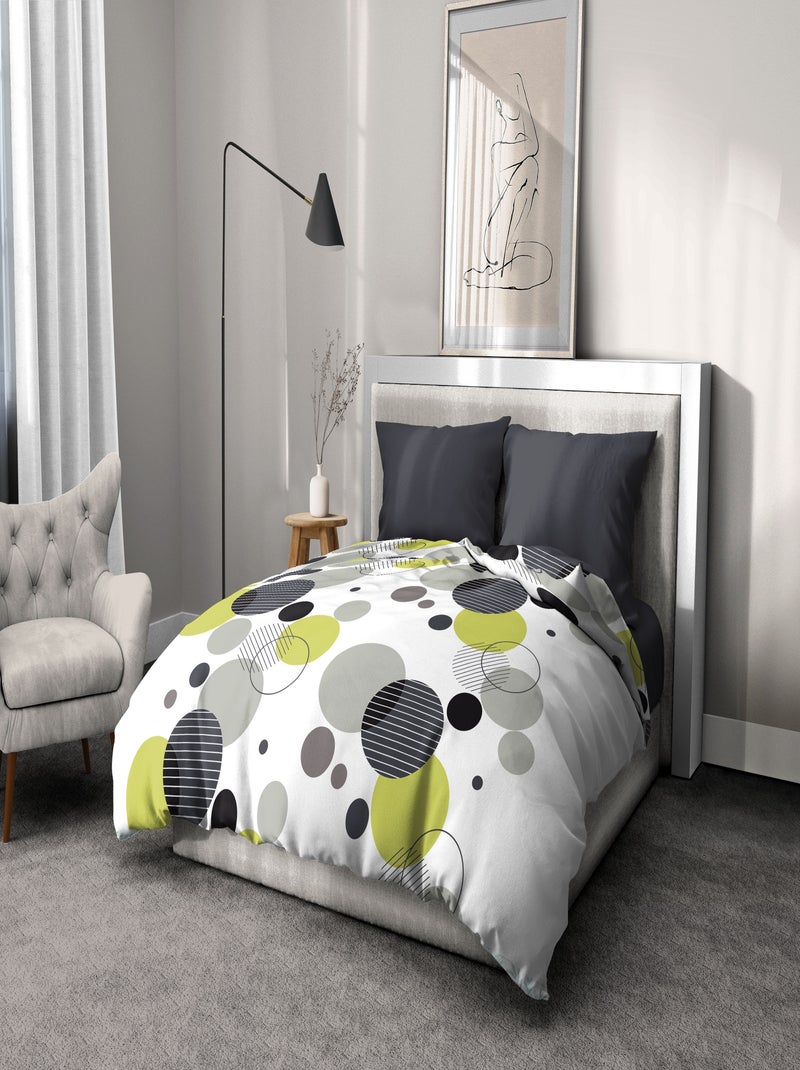Parure de couette – Housse imprimée + taie – Douce, légère et facile d'entretien – BULLES DE REVES – Blanc Vert - Kiabi
