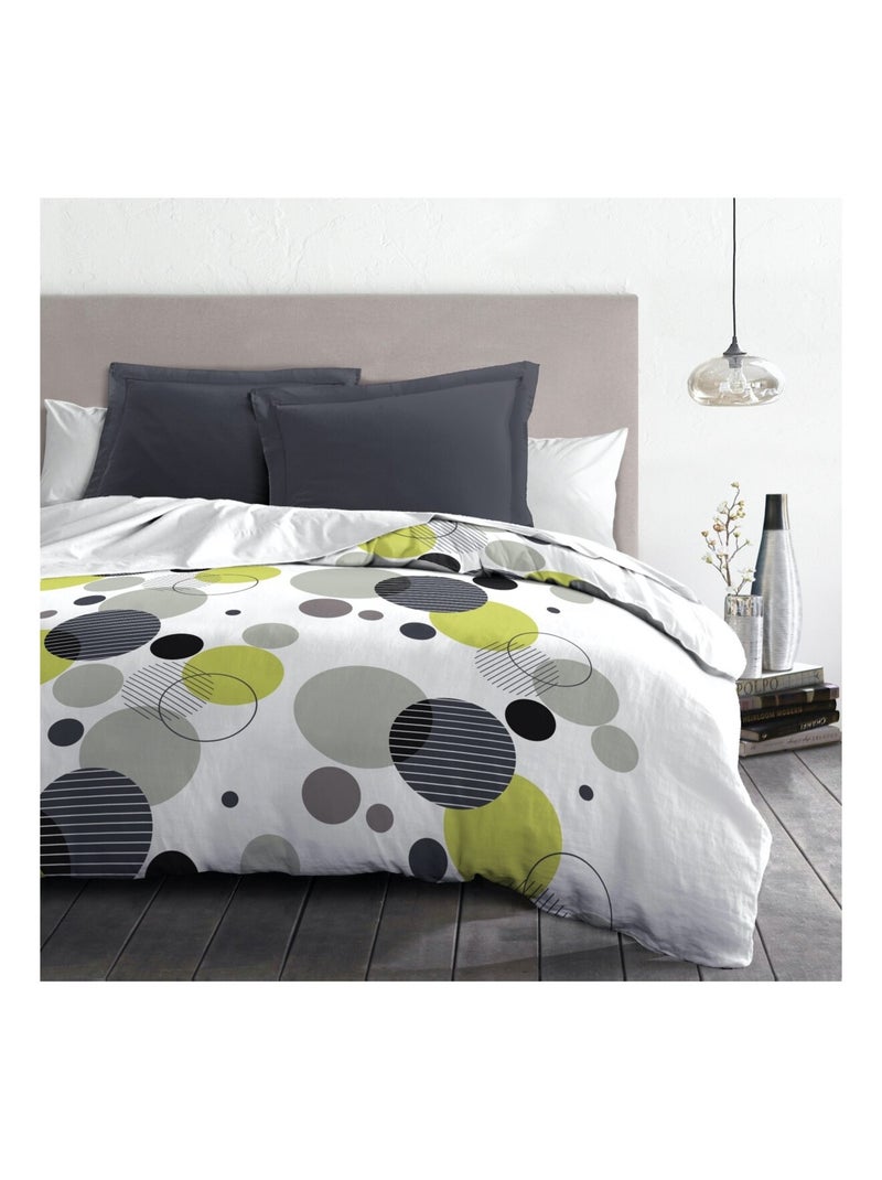 Parure de couette – Housse imprimée + taie – Douce, légère et facile d'entretien – BULLES DE REVES – Blanc Vert - Kiabi