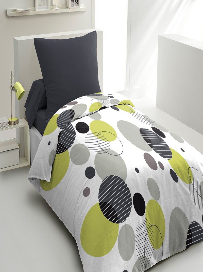 Parure de couette – Housse imprimée + taie – Douce, légère et facile d'entretien – BULLES DE REVES – Blanc Vert - Kiabi