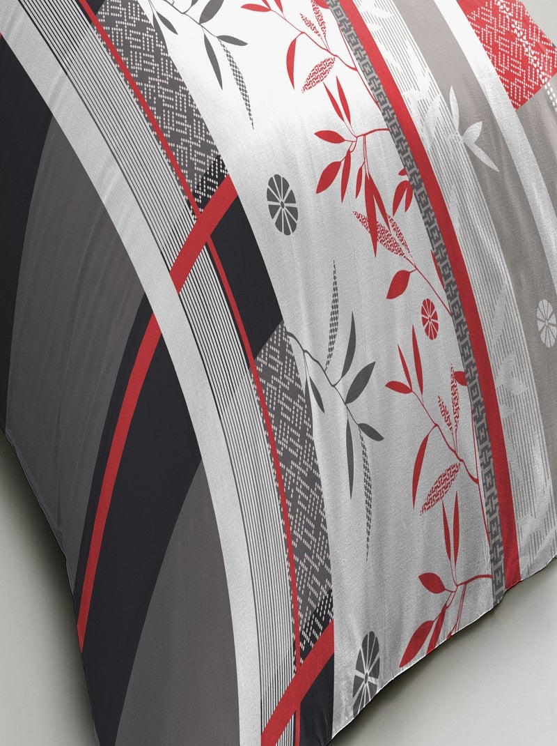 Parure de couette – Housse imprimée + taie – Douce, légère et facile d'entretien – SHIZUOKA – Blanc Rouge Gris - Kiabi