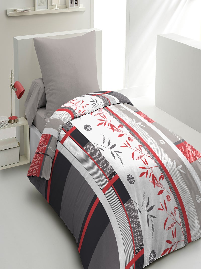 Parure de couette – Housse imprimée + taie – Douce, légère et facile d'entretien – SHIZUOKA – Blanc Rouge Gris - Kiabi