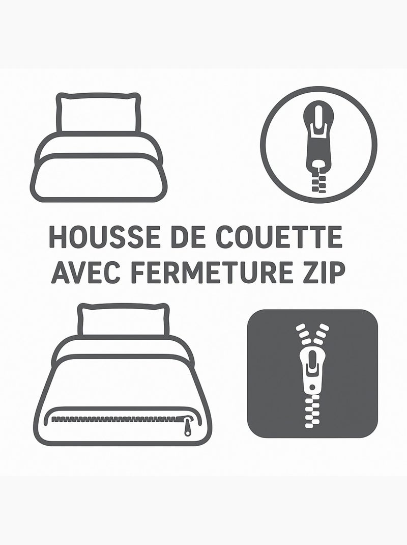 Parure de couette – Housse imprimée + taie – Douce, légère et facile d'entretien – SHIZUOKA – Blanc Rouge Gris - Kiabi