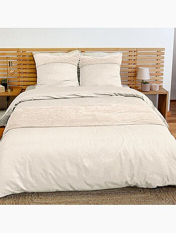 Parure de couette microfibre et velour côtelé terre