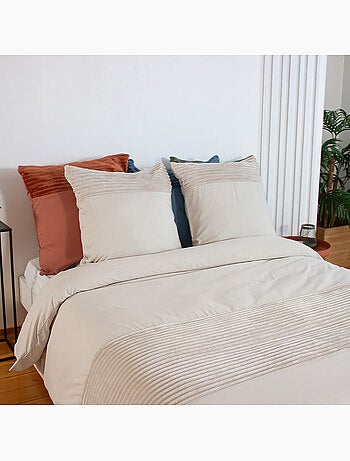 Parure de couette microfibre et velour côtelé terre
