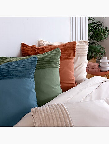 Parure de couette microfibre et velour côtelé terre