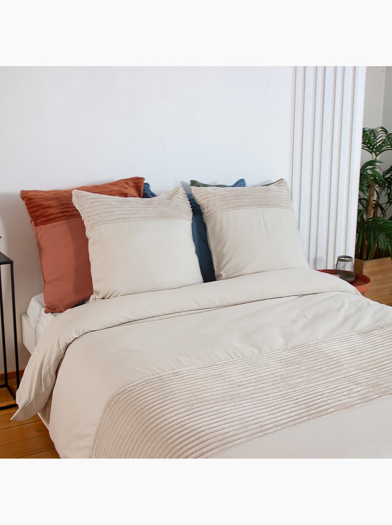 Parure de couette microfibre et velour côtelé arum Ecru - Kiabi