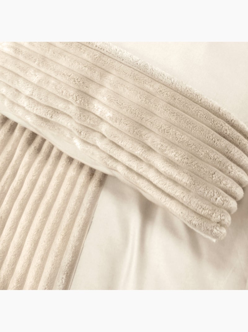 Parure de couette microfibre et velour côtelé arum Ecru - Kiabi