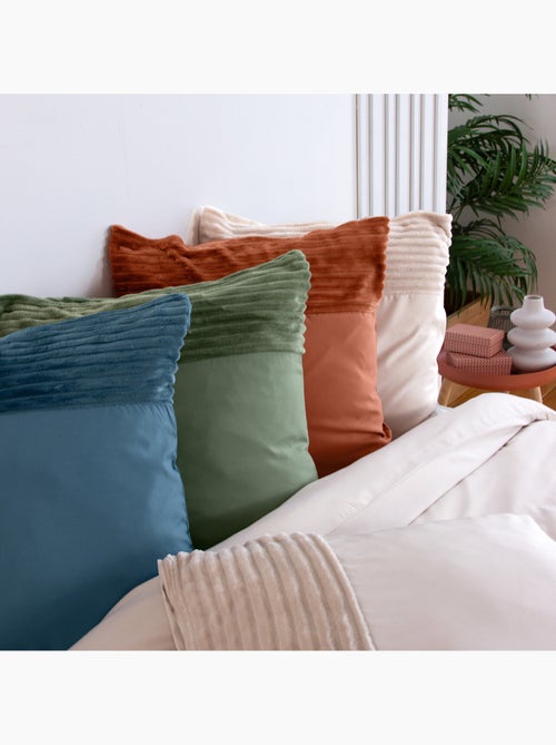 Parure de couette microfibre et velour côtelé figue - Kiabi