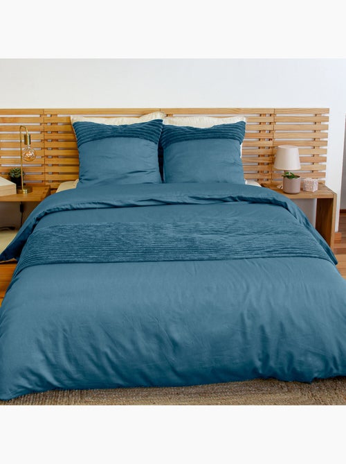 Parure de couette microfibre et velour côtelé paon - Kiabi