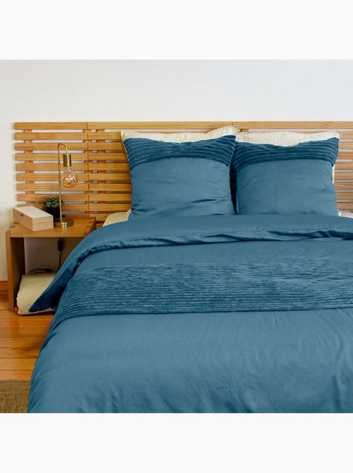Parure de couette microfibre et velour côtelé paon - Kiabi