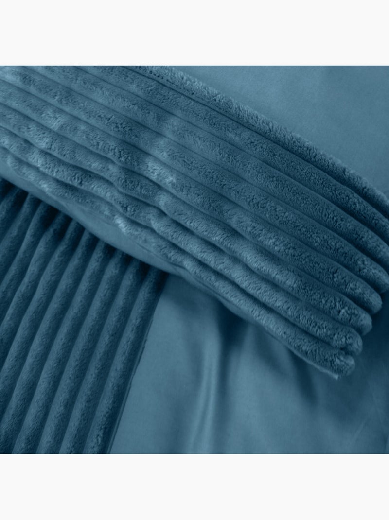 Parure de couette microfibre et velour côtelé paon Bleu paon - Kiabi