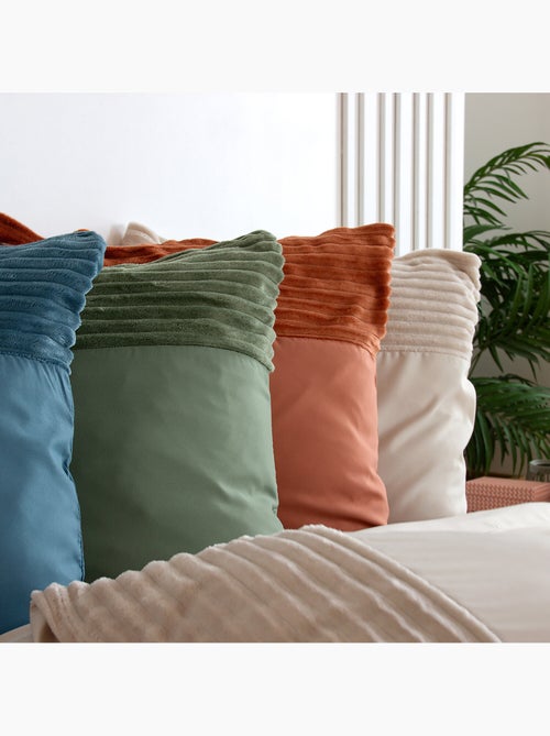 Parure de couette microfibre et velour côtelé paon - Kiabi