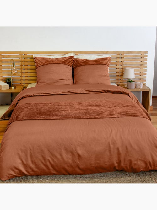 Parure de couette microfibre et velour côtelé terre - Kiabi