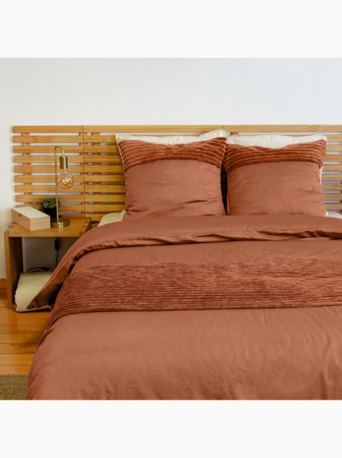 Parure de couette microfibre et velour côtelé terre - Kiabi