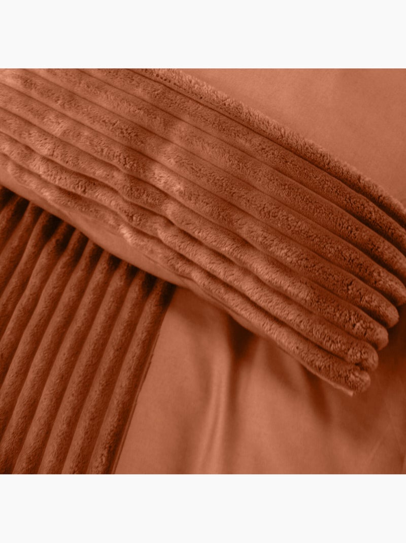 Parure de couette microfibre et velour côtelé terre Terre cuite - Kiabi
