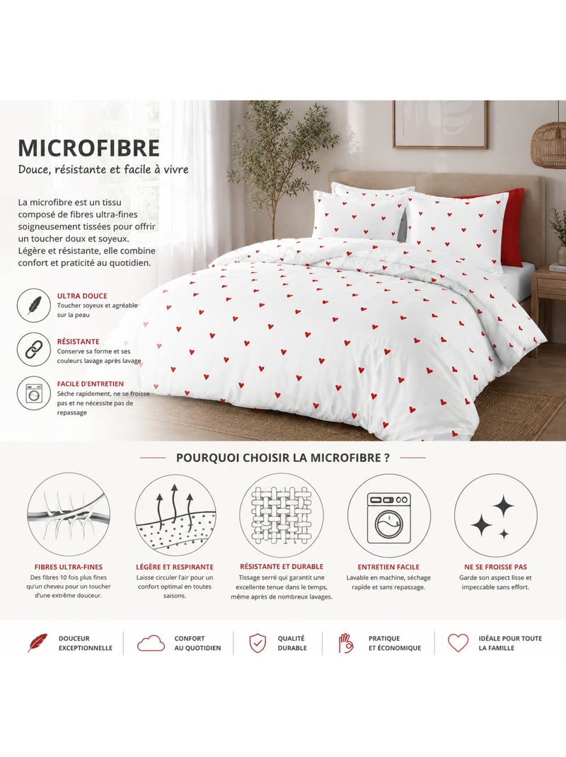 Parure de Couette Mouna 3 Pièces Microfibre 75 g/m² Rouge - Kiabi