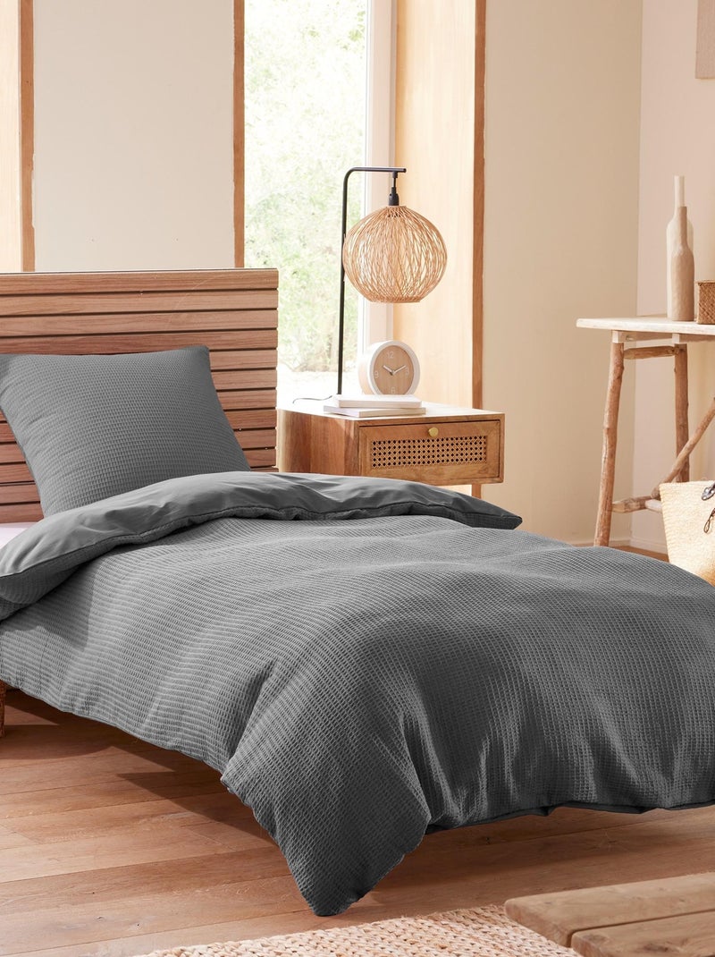 Parure de couette "Nid d'abeille" 140 x 200 pour lit 1 place Gris foncé - Kiabi