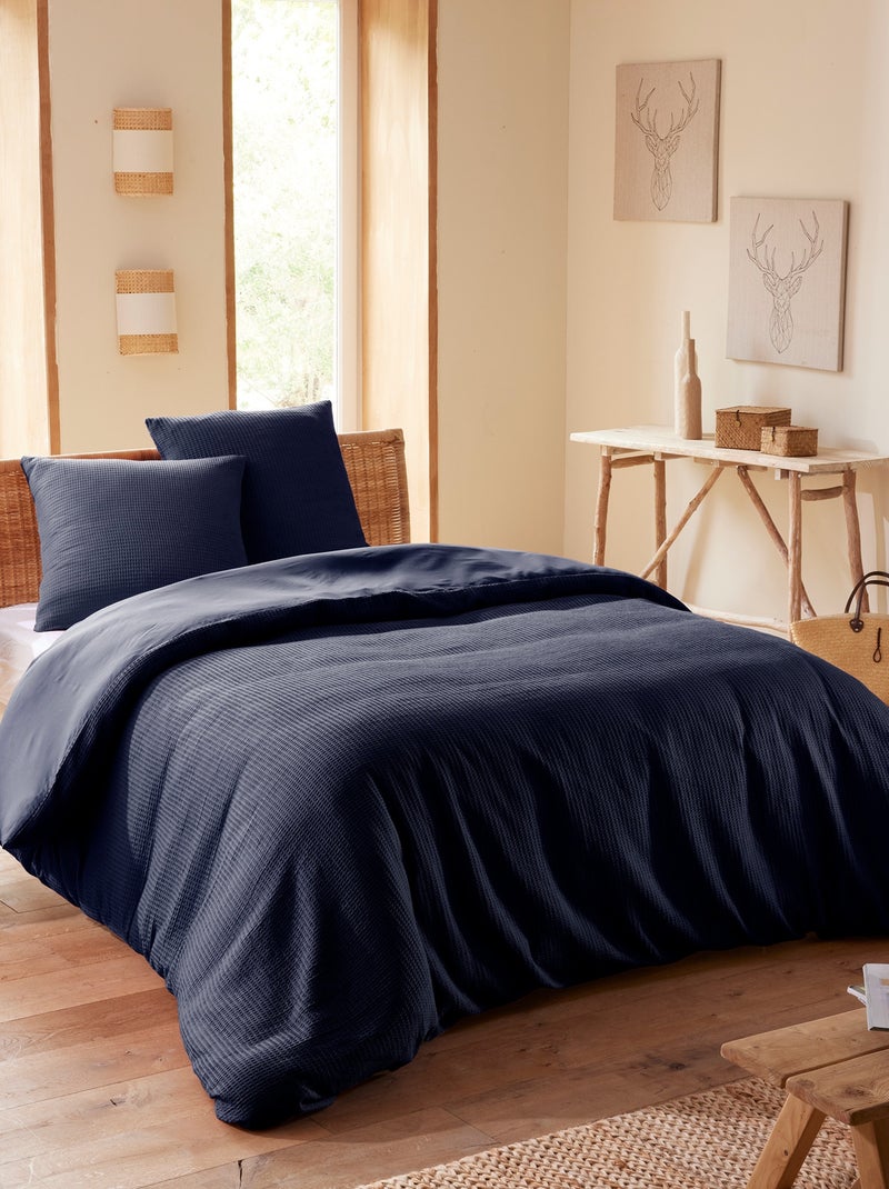 Parure de couette "Nid d'abeille" 240 x 220 pour lit 2 Places 140 à 160 cm Bleu - Kiabi