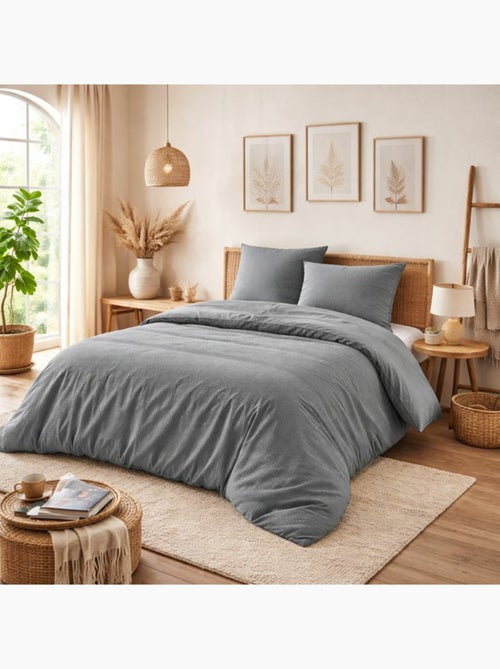 Parure de couette NIDRA – Coton nid d’abeille – 2 taies 65 x 65 cm - Kiabi