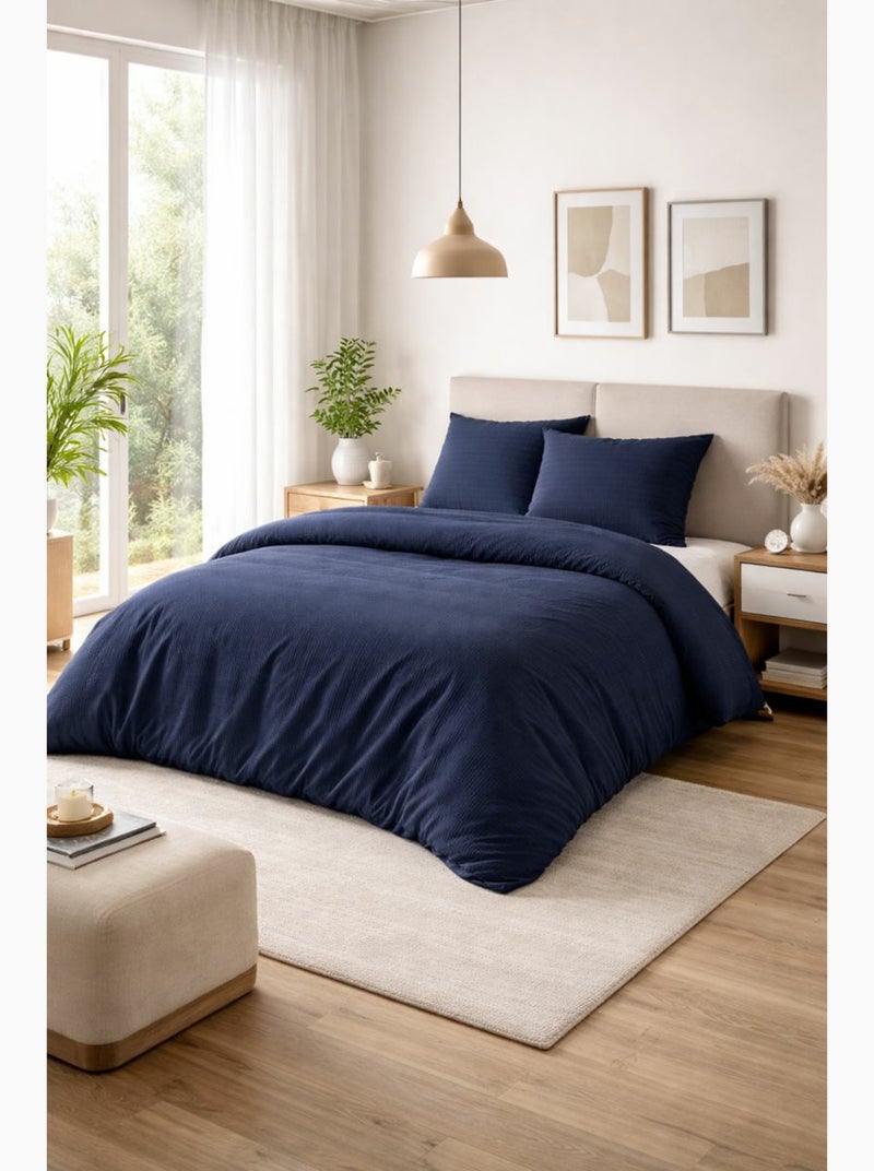 Parure de couette NIDRA – Coton nid d’abeille – 2 taies 65 x 65 cm Bleu - Kiabi
