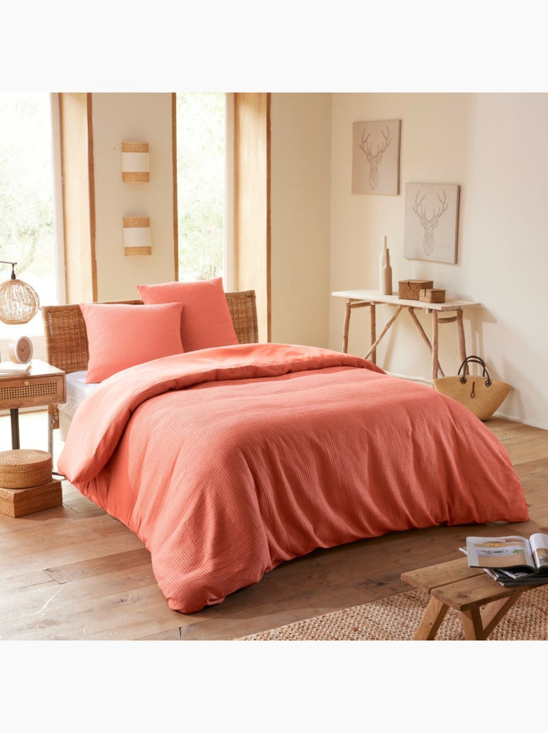 Parure de couette NIDRA – Coton nid d’abeille – 2 taies 65 x 65 cm Blush - Kiabi