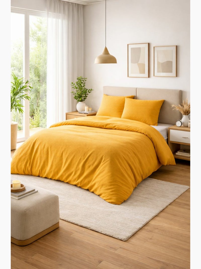 Parure de couette NIDRA – Coton nid d’abeille – 2 taies 65 x 65 cm Curry - Kiabi