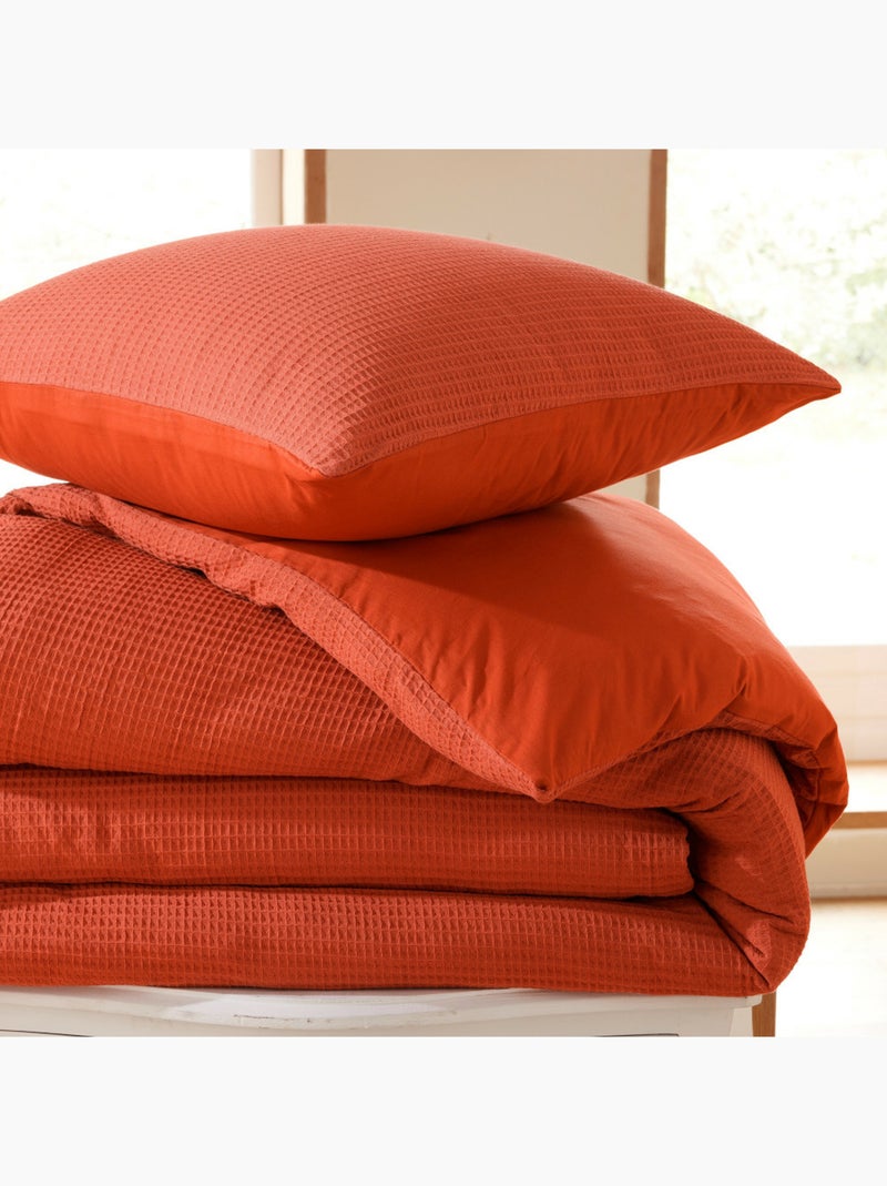 Parure de couette NIDRA – Coton nid d’abeille – 2 taies 65 x 65 cm Terracotta - Kiabi