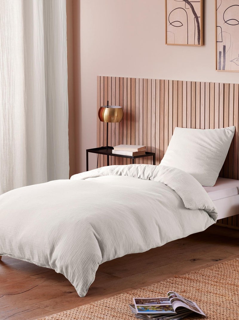 Parure de couette "Noah" Gaze de Coton 140 x 200 pour lit 1 place Blanc - Kiabi