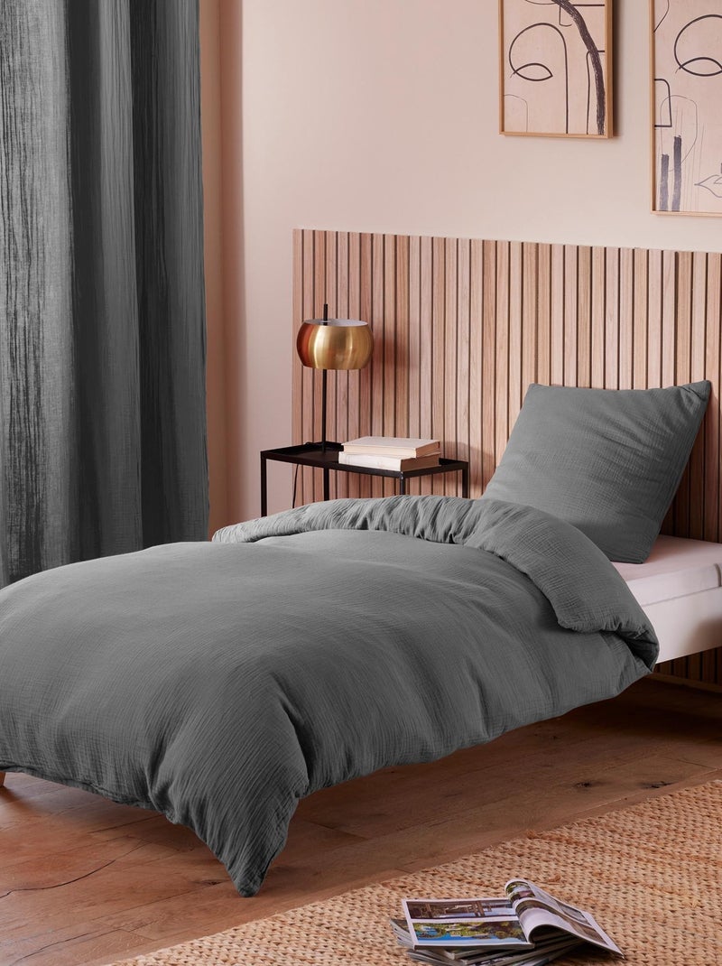 Parure de couette "Noah" Gaze de Coton 140 x 200 pour lit 1 place Gris foncé - Kiabi