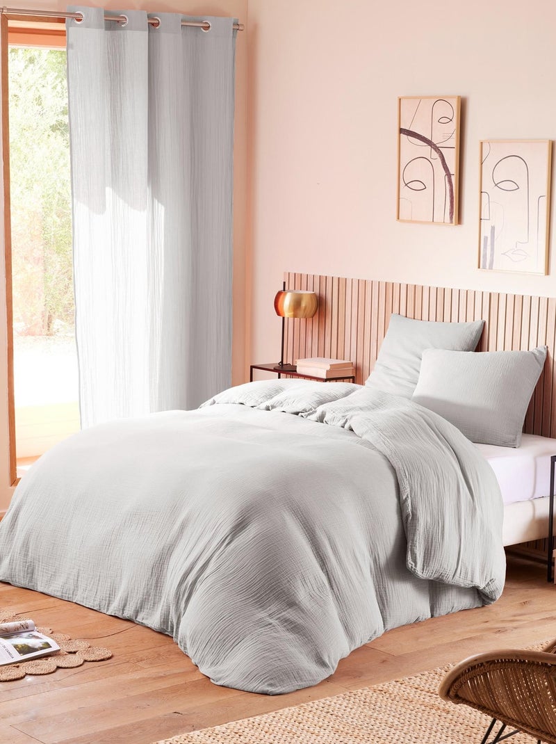 Parure de couette "Noah" Gaze de Coton 240 x 220 pour lit 2 Places 140 à 160 cm Gris - Kiabi
