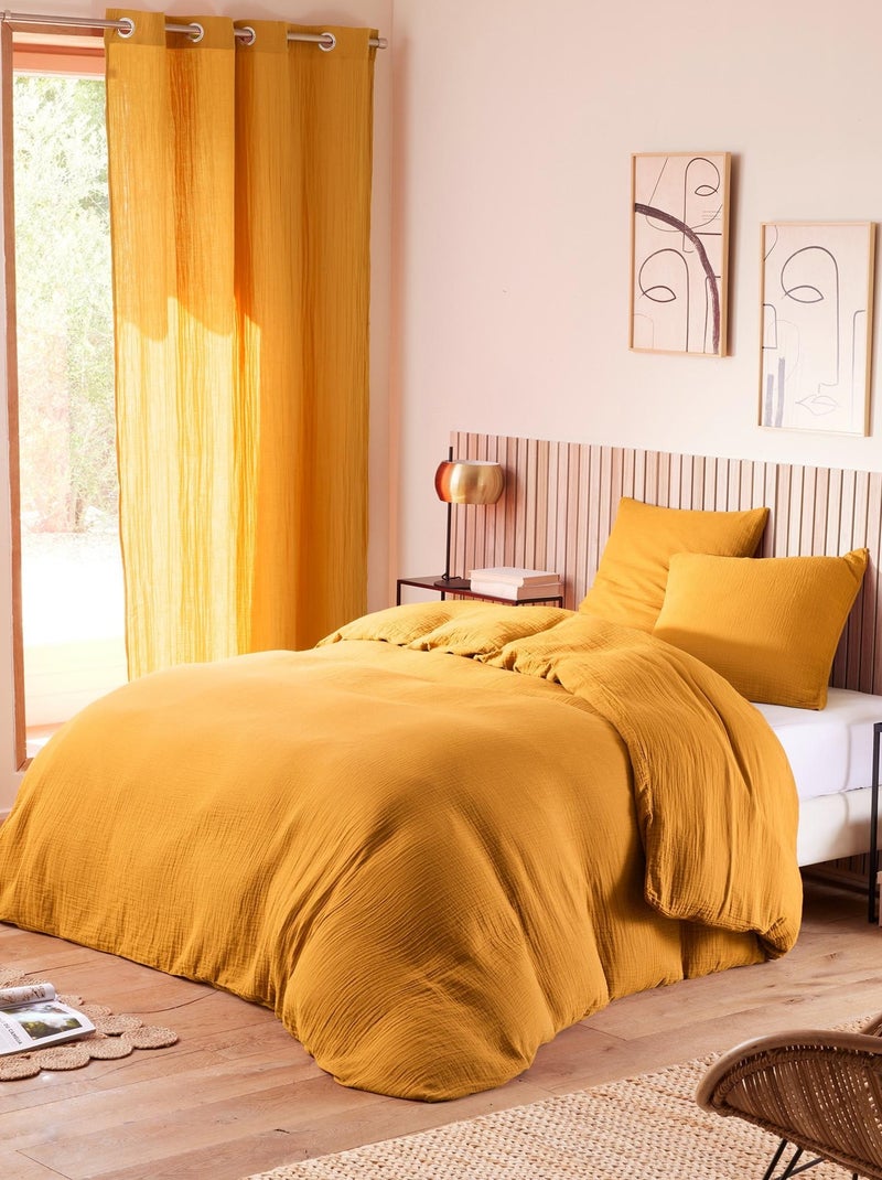 Parure de couette "Noah" Gaze de Coton 240 x 220 pour lit 2 Places 140 à 160 cm Jaune - Kiabi