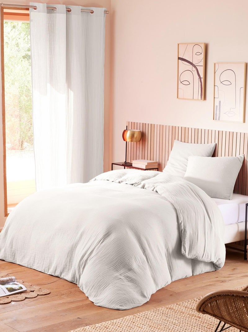 Parure de couette "Noah" Gaze de Coton 260 x 240 pour lit 2 Places "King Size" 160 à 180 cm Blanc - Kiabi