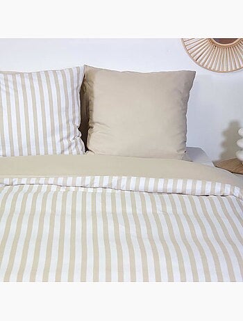 Parure de couette rayée beige - 3 pièces - 220x240 cm