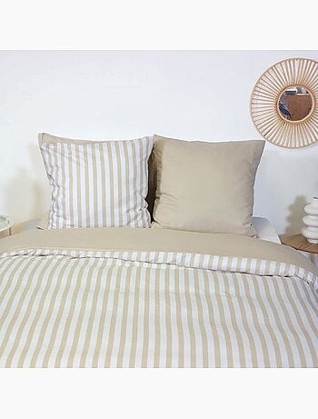 Parure de couette rayée beige - 3 pièces - 220x240 cm